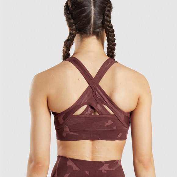 GYMSHARK CHERRY BROWN ADAPT CAMO SEAMLESS SPORTS BRA - Picture 3 of 6